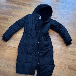 Abercrombie and Fitch Long Black Hooded Puffer Coat, size small